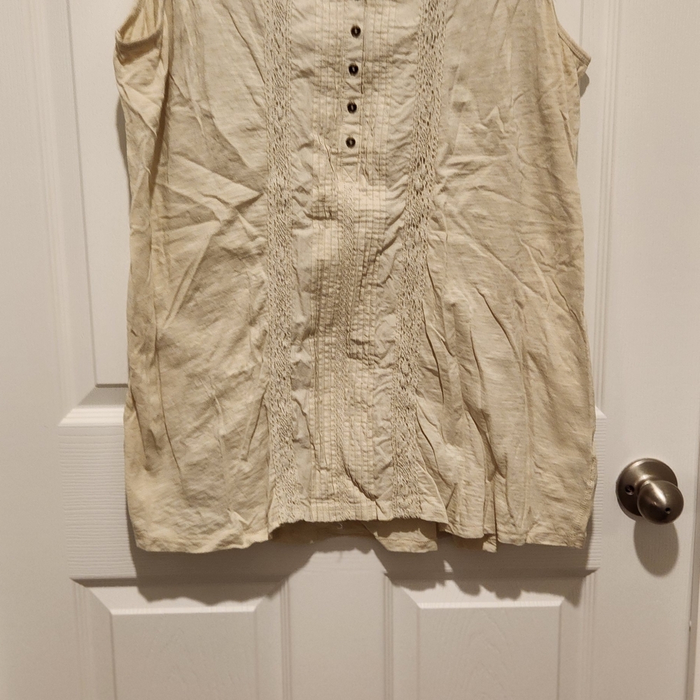 Ruff Hewn Sleeveless Beige Sleeveless Top with Button Detail 2X